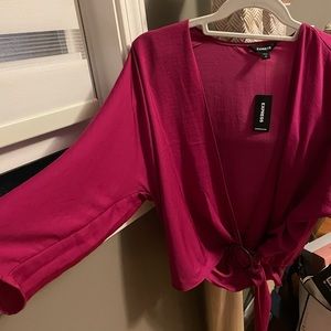 Flowing silky open front blouse